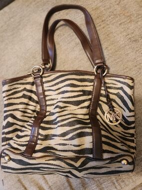 Michael Kors Zebra-Print Tote in Brown and Cream with Gold Hardware